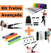 kit Treino Em Casa Elástico de 11 peças + Corda de Pular + 5 Mini Band + Elástico Extensor