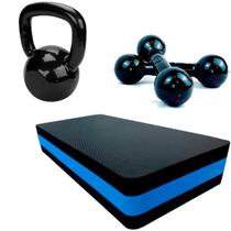 Kit Treino Em Casa - Kettlebel Emborrachado 4kg + Par Halter Emborrachado 3Kg + Step 60x28x10 exercício funcional Funcional Kit Treino Em Casa - Kettlebel Emborrachado 4kg + Par Halter Emborrachado 3Kg + Step 60x28x10 exercício funcional Funcional