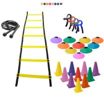 Kit Treino Funcional Agilidade Escada 10 Cones 10 Chapéu Chinês + Hand Grip + Corda