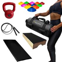 Kit Treino Funcional Completo com Step Colchonete Corda Cone Pesos - Rei do Fitness