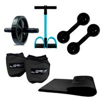 Kit Treino Funcional Extensor Colchonete Halter 1kg Caneleira 3kg Exercícios em Casa