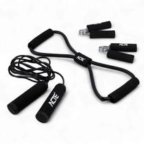 Kit Treino Funcional Fitness Exercício Portátil 3 em 1 Corda + Extensor + Hand Grip + Bolsa - Acte