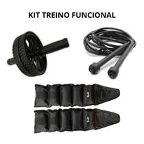 Kit Treino Funcional Roda Abdominal Com Corda e Par de Caneleira 3Kg Praticidade e Qualidade