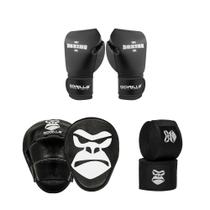 Kit Treino Luva 12oz Profissional, Manopla de Foco, Atadura elástica Treino De Impacto Unissex Gorilla