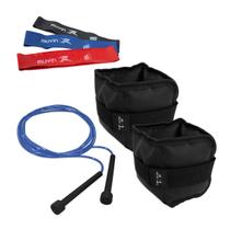 Kit Treino Muvin - Caneleira de Peso 1kg + Corda de Pular + Kit Mini Band 3 Tensões