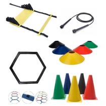 Kit Treino Pratos + Cone + Escada Pvc + Argola + Corda Pular