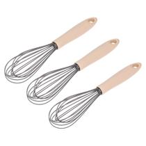 Kit Três Batedor Manual Fio Silicone C/ Cabo Em Pp Bicolor Cinza e Creme 30cm