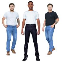 Kit Três Calça Jeans Masculina Preta e Marinho Multiuso Kit Três Calça Jeans Masculina Preta e Marinho Multiuso
