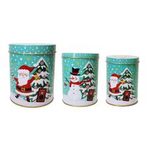 Kit Três Latas Natalinas Decorativas Natal Com Tampa Em Metal NTW60013