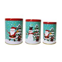 Kit Três Latas Natalinas Decorativas Natal Tampa Em Metal