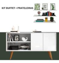 Kit Três Prateleira Branca Mais Armário Buffet Para Escritório Compacta Kit Três Prateleira Branca Mais Armário Buffet Para Escritório Compacta