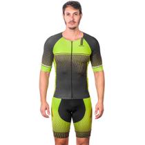 Kit triathlon top com mangas e bermuda elite fluor power uv 50+ kauna
