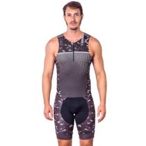 Kit triathlon top sem mangas e bermuda elite camuflado uv 50+ kauna Kit triathlon top sem mangas e bermuda elite camuflado uv 50+ kauna