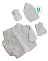Kit Tricô 4 Peças Casaquinho, Touca, Luva e Sapatinho Para Bebê Antialérgico