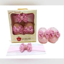 Kit Tricô Recém-nascido Personagens Lumar Baby RN Sapatinho + Prendedor de Chupeta Bebê/Tiara 15254