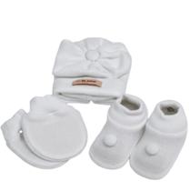 Kit trico recém nascido - sapato luva e touca cor branco - tamanho rn 1005 - fio de amor