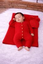 Kit tricot 3pçs saida maternidade touca macacão e manta luxo menino e menina