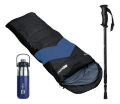 Kit Trilha Ntk Saco De Dormir Bastão E Garrafa Térmica Azul