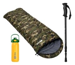 Kit Trilha Ntk Saco De Dormir Bastão E Garrafa Térmica Camuflado