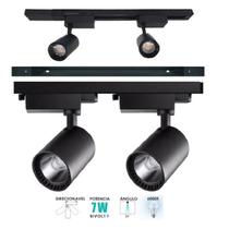 Kit Trilho 1 Metro Preto Eletrificado Com 2 Spots Led 7W 6500K