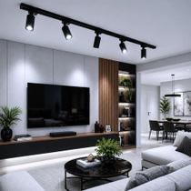 Kit Trilho Eletrificado 1,5m e 5 Spot LED 7w e Junção Reta Preto ou Branco Luz Quente Neutra Fria 3000K 4000K 6000 Luminária Minimalista Casa Sala