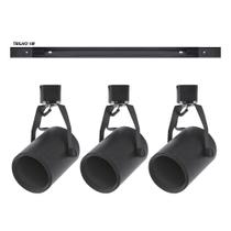 Kit Trilho Eletrificado 1m com 3 Spots Par20 E27 Rosca Preto Troca lâmpada Kit Trilho Eletrificado 1m com 3 Spots Par20 E27 Rosca Preto Troca lâmpada