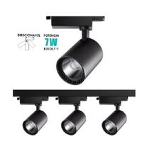 Kit Trilho Eletrificado 1M Preto Com 3 Spots Led 7W 3000K