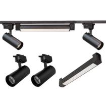 kit Trilho eletrificado 1m2 spots Led 10w Preto Luz Quente mais 1 luminaria difusa 20w 3000k