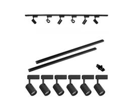 Kit Trilho Eletrificado 2 Metro + 6 Spots De 7w Preto 6000K