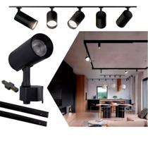 Kit Trilho Eletrificado 2 Metros Preto com 5 spots LED 7W Luz Branco Quente(3000k) - ROYA