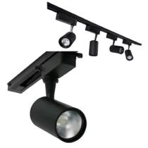 kit Trilho Eletrificado 2m 5 Spots Led 10w Preto Quente 3500k Casa Escritório Comércio