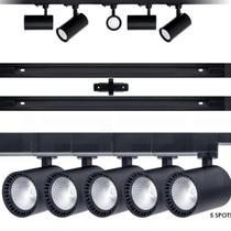 Kit Trilho Eletrificado 2m+5 Spots Led 7w Preto Quente 3000k