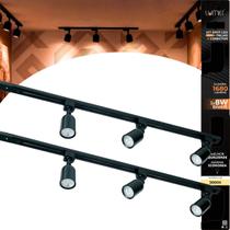 Kit Trilho Eletrificado 2m Preto com 6 Spots Led 8w Luz Quente 3000k