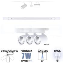 Kit trilho eletrificado 50cm + 3 spots 7w branco frio 6000k bivolt direcionavel