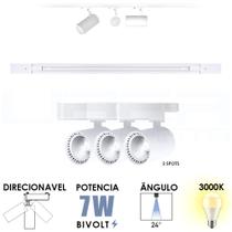 KIT TRILHO ELETRIFICADO 50CM + 3 SPOTS 7W BRANCO Quente 3000K BIVOLT DIRECIONAVEL