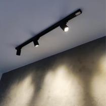 Kit trilho eletrificado sobrepor 1m + 3 spots 10w preto quente 3000k bivolt direcionavel