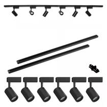 Kit trilho eletrificado sobrepor 2m + 6 spots led 7w direcionável Preto frio 6000k Kit trilho eletrificado sobrepor 2m + 6 spots led 7w direcionável Preto frio 6000k