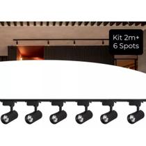 Kit trilho eletrificado sobrepor 2m + 6 spots led 7w direcionável Preto quente 3000k Kit trilho eletrificado sobrepor 2m + 6 spots led 7w direcionável Preto quente 3000k