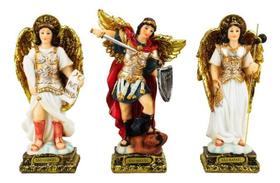 Kit Trio 3 Três Arcanjos Imagem Enfeite Resina - 16cm