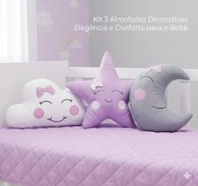 Kit Trio Almofadas Lua Nuvem e Estrela para Bebê Decoração de Quarto Infantil