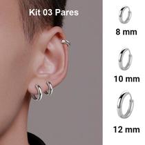 Kit Trio Argola 3 Par Brinco Argolas Aço Inox