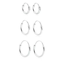 Kit Trio Argolas Redondas Prata Lei 925 Kit Trio Argolas Redondas Prata Lei 925