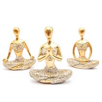 Kit Trio Bailarinas Yoga Balé Mini Estatueta Decorativa Enfeite Casa Mesa Cabeceira Sala Estar Decoração Presentes