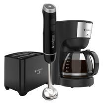 Kit Trio Black Cadence Cafeteira Mixer Inox Torradeira 110V