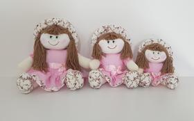 Kit Trio Boneca De Pano Bia Para Nicho Rosa Bebê Florence