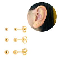 Kit Trio Brinco Bolinha Ouro18k Prata925 antialérgico