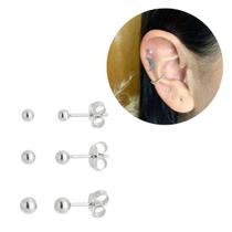 Kit Trio Brinco Bolinha Ouro18k Prata925 antialérgico