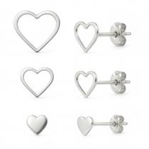 Kit Trio Brinco Corações De Prata 925 Legítima Antialérgico