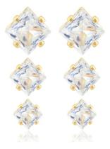 Kit Trio Brinco Ponto De Luz Zircônias Banhado Ouro 18k (g)