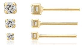 Kit Trio Brinco Ponto De Luz Zircônias Banhado Ouro 18k